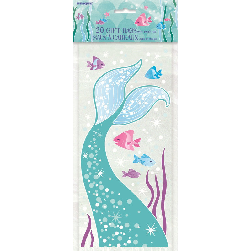 Sachets Cellophane Motif Sirène - Lot de 20 avec liens (29 x 13 cm)