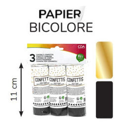 3 Canons à confettis 11 cm Mix Noir/Or - Papier de soie