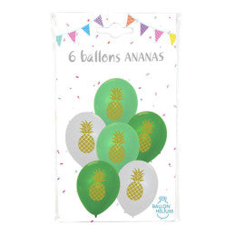 6 Ballons imprimés Ananas - Par 6