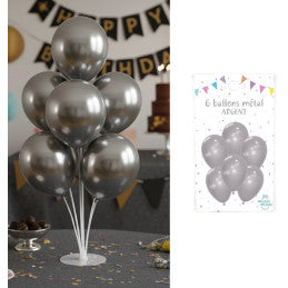 6 Ballons métal argent 30 cm