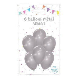 6 Ballons métal argent 30 cm