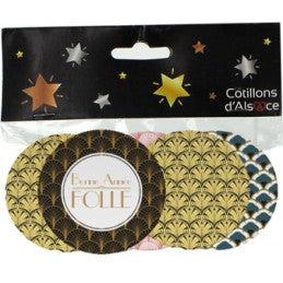 Set de 36 Sous-Verre Carton Bonne Année Folle - Diamètre 10 cm