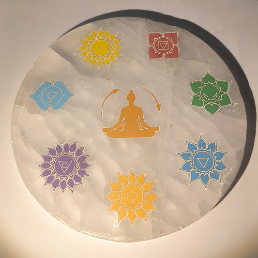 Plaque de rechargement en sélénite 7 chakras - Bouddha