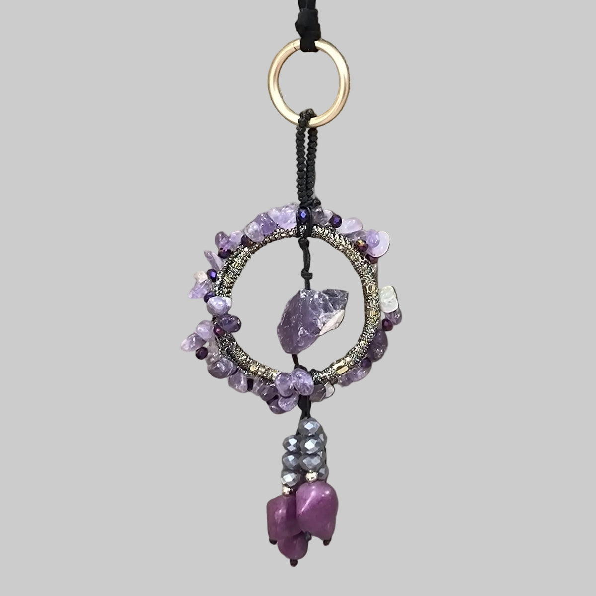 Collier pendentif améthyste à perles violettes