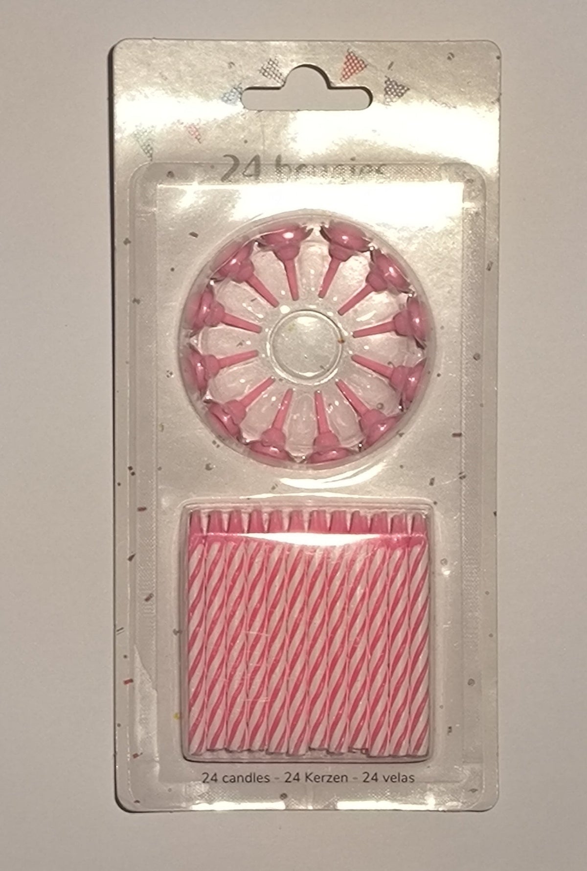 Bougies roses 6cm avec supports - Lot de 24 bougies + 12 supports