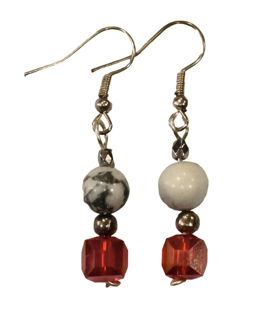 Boucles d’oreilles pendantes en perles Swarovski rouges – Rose Topaze