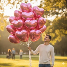 10 x Ballon Foil Cœur 40 cm Rose - Par 1