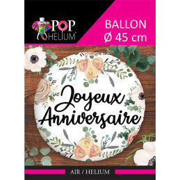 Ballon Foil 45cm Joyeux Anniversaire Fleurs Romantique CDA