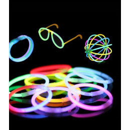 GLOW Tube de 100 bracelets fluos 5x200mm - Par 4 (Assortis 20x5 couleurs)