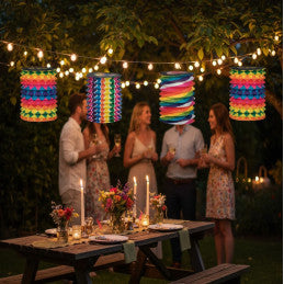 Lampion Cylindrique 16 cm Multicolore - 4 Motifs CDA