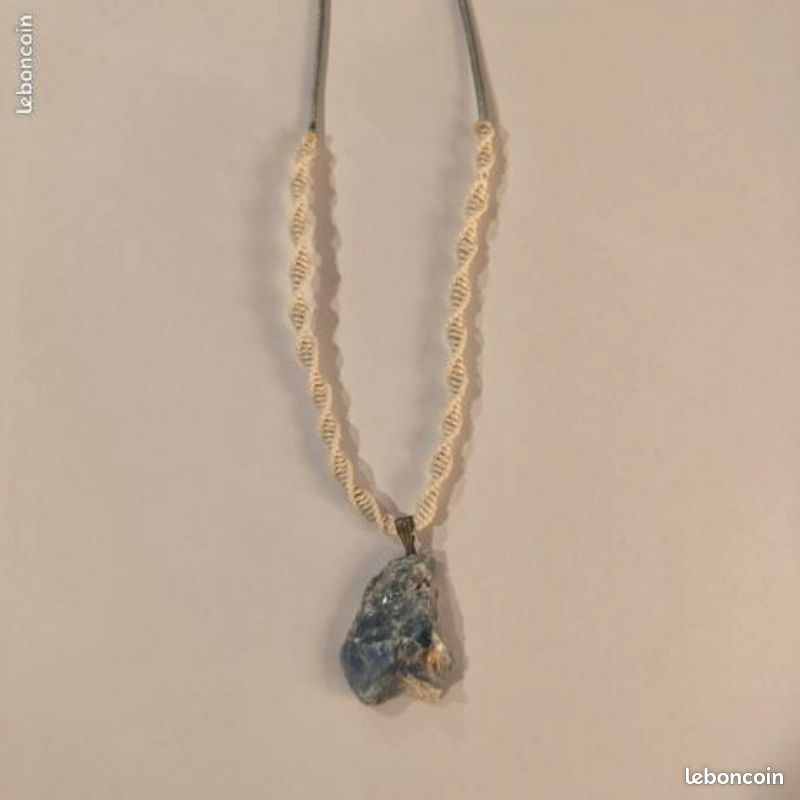 Collier pendentif mixte en calcite bleue brute