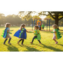 Lot de 5 / Set Cape + Bracelets Dino bleu/vert