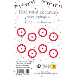 100 Cocardes Tricolores Carton D 2,5 cm avec épingle