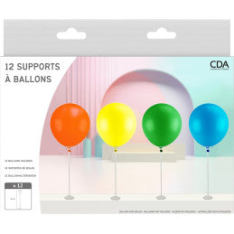 12 tiges à ballon sur pied 43 cm avec adhésif double face