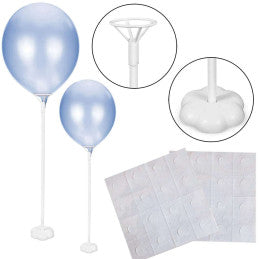 12 tiges à ballon sur pied 43 cm avec adhésif double face