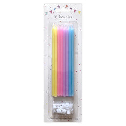 16 Bougies Pastel 14,5 cm avec Supports , 4 paquets