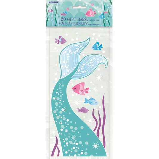 Sachets Cellophane Motif Sirène - Lot de 20 avec liens (29 x 13 cm)