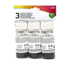 3 Canons à confettis 11 cm Mix Noir/Or - Papier de soie