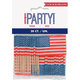 30 Mini Piques Drapeaux USA