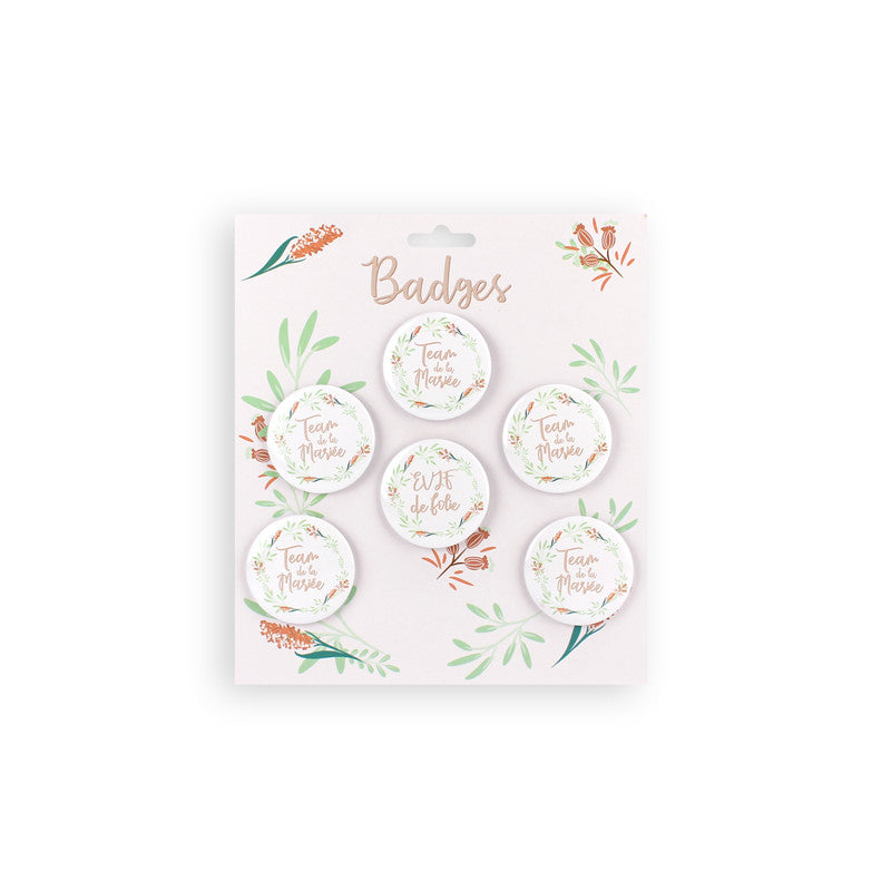 Set de 6 Badges EVJF "Team de la Mariée" CDA - 5,5 cm