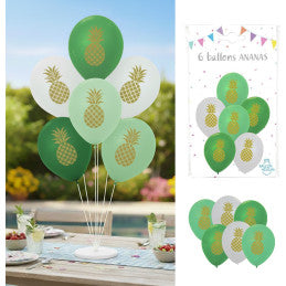 6 Ballons imprimés Ananas - Par 6