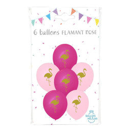 6 Ballons imprimés flamant rose - Par 6