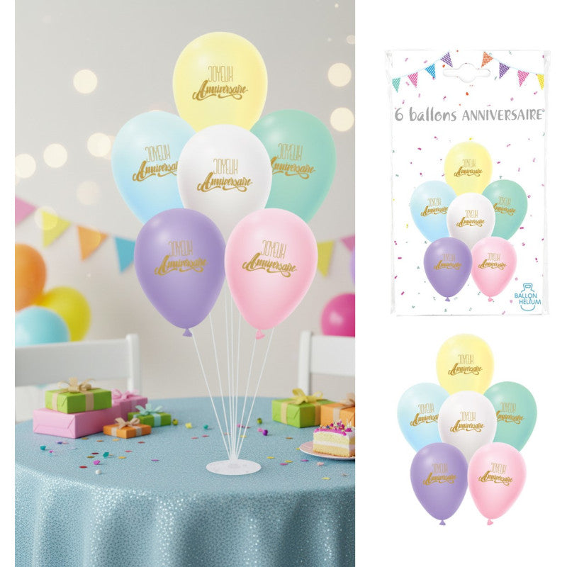 6 Ballons Joyeux Anniversaire Pastel 30 cm
