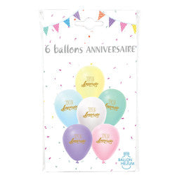 6 Ballons Joyeux Anniversaire Pastel 30 cm