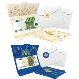 Lot de 12 x 6 Cartes-cadeaux EID MUBARAK 22x9.5cm avec enveloppes et stickers
