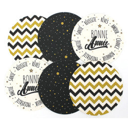 6 Set de 6 Sous-verre carton "Bonne année" - Diamètre 10 cm
