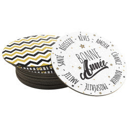 6 Set de 6 Sous-verre carton "Bonne année" - Diamètre 10 cm