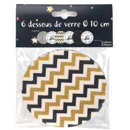 6 Set de 6 Sous-verre carton "Bonne année" - Diamètre 10 cm