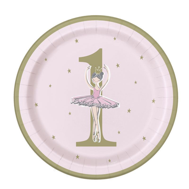 12 Lots de 8 Assiettes 23 cm Ballerina 1er Anniversaire