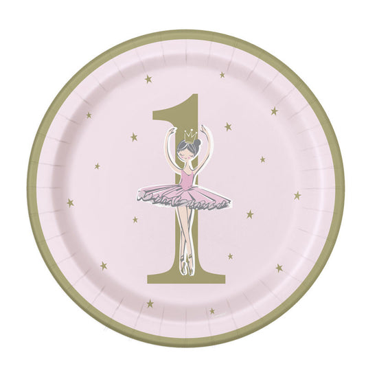 12 Lots de 8 Assiettes 23 cm Ballerina 1er Anniversaire