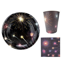 Carton de 96 assiettes en carton 23 cm – Motif Artifice