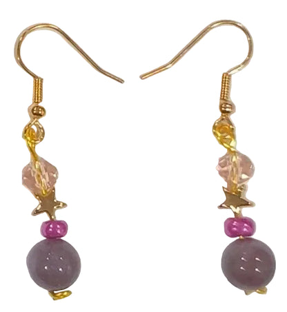 Boucles d’oreilles faites main en perles violettes et roses