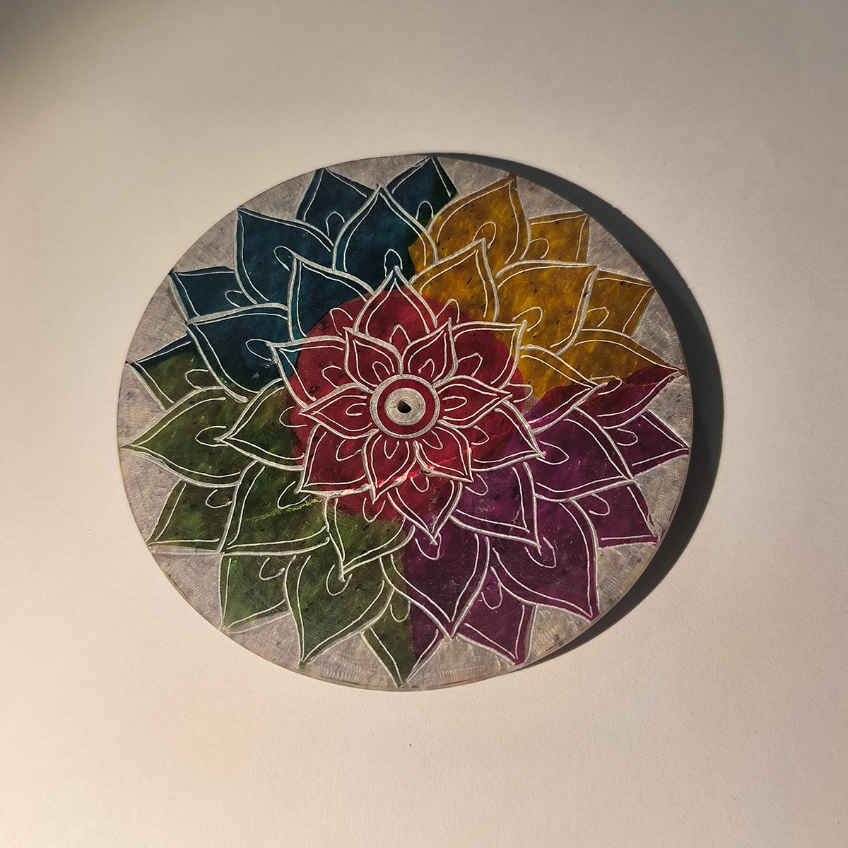 Porte-encens en stéatite Fleur de Vie - Décoré à la main