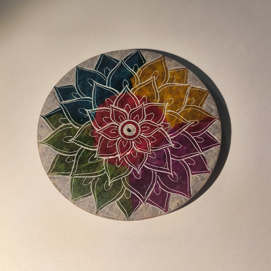 Porte-encens en stéatite Fleur de Vie - Décoré à la main