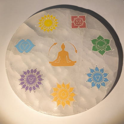 Plaque de rechargement en sélénite 7 chakras - Bouddha