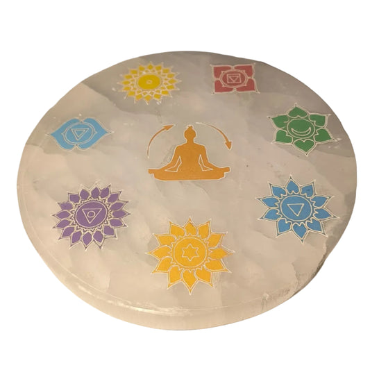 Plaque de rechargement en sélénite 7 chakras - Bouddha