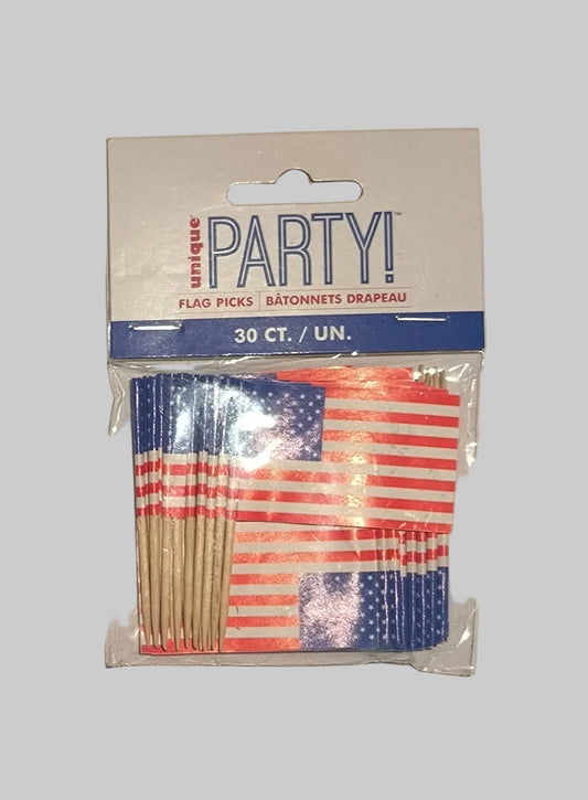 30 Mini Piques Drapeaux USA