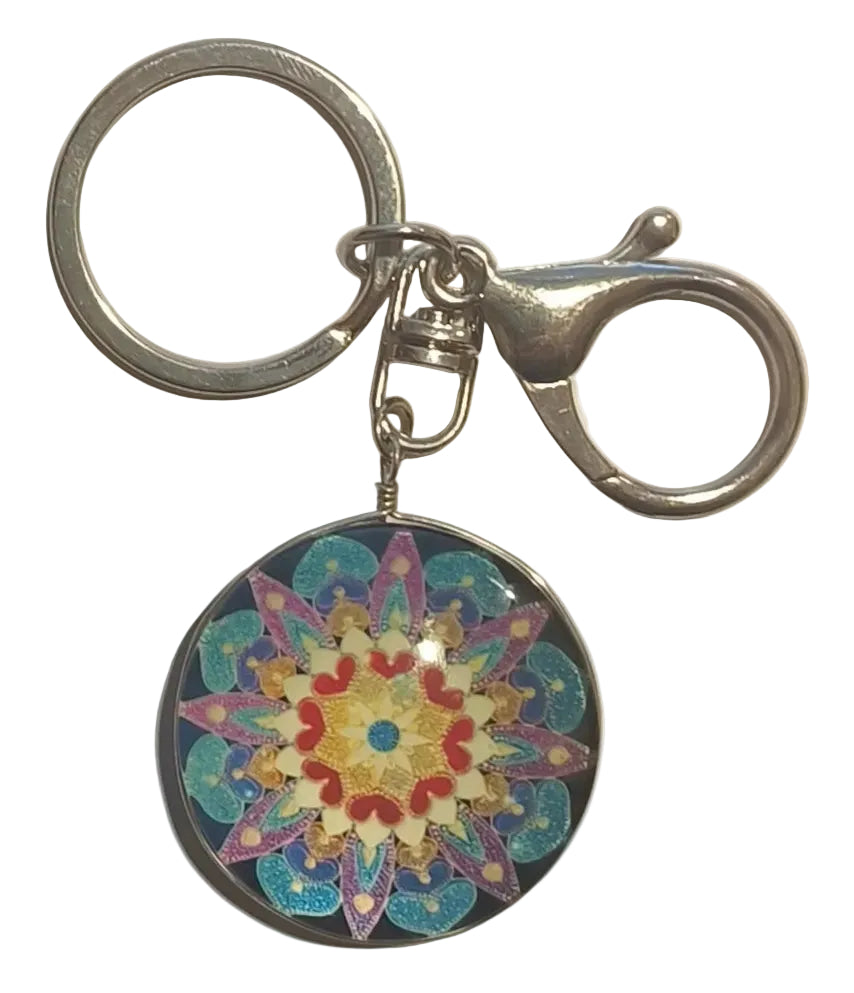 Porte-clés Zen Mandala bleu et violet
