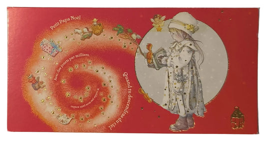 Carte Petit Papa Noël à paillettes – Enfant et ronde de cadeaux