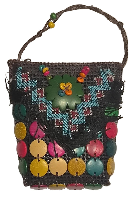Petit sac de ville brodé style indien – Bandoulière en corde