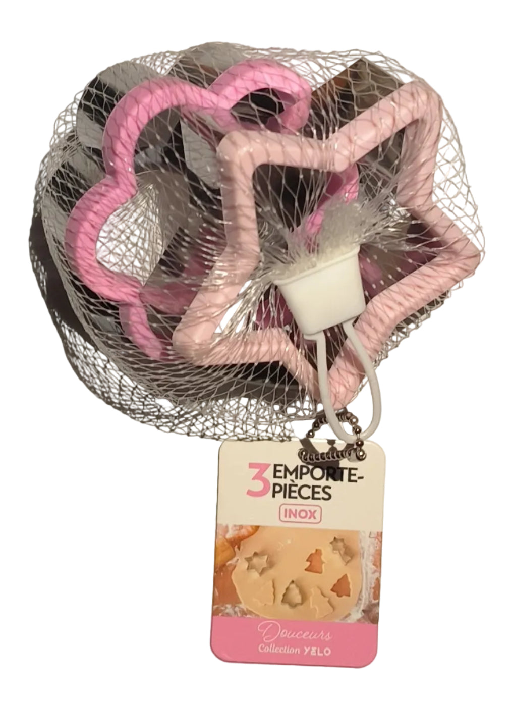 3 emporte-pièces cœur, fleur et étoile en métal argenté, 4 à 5 cm