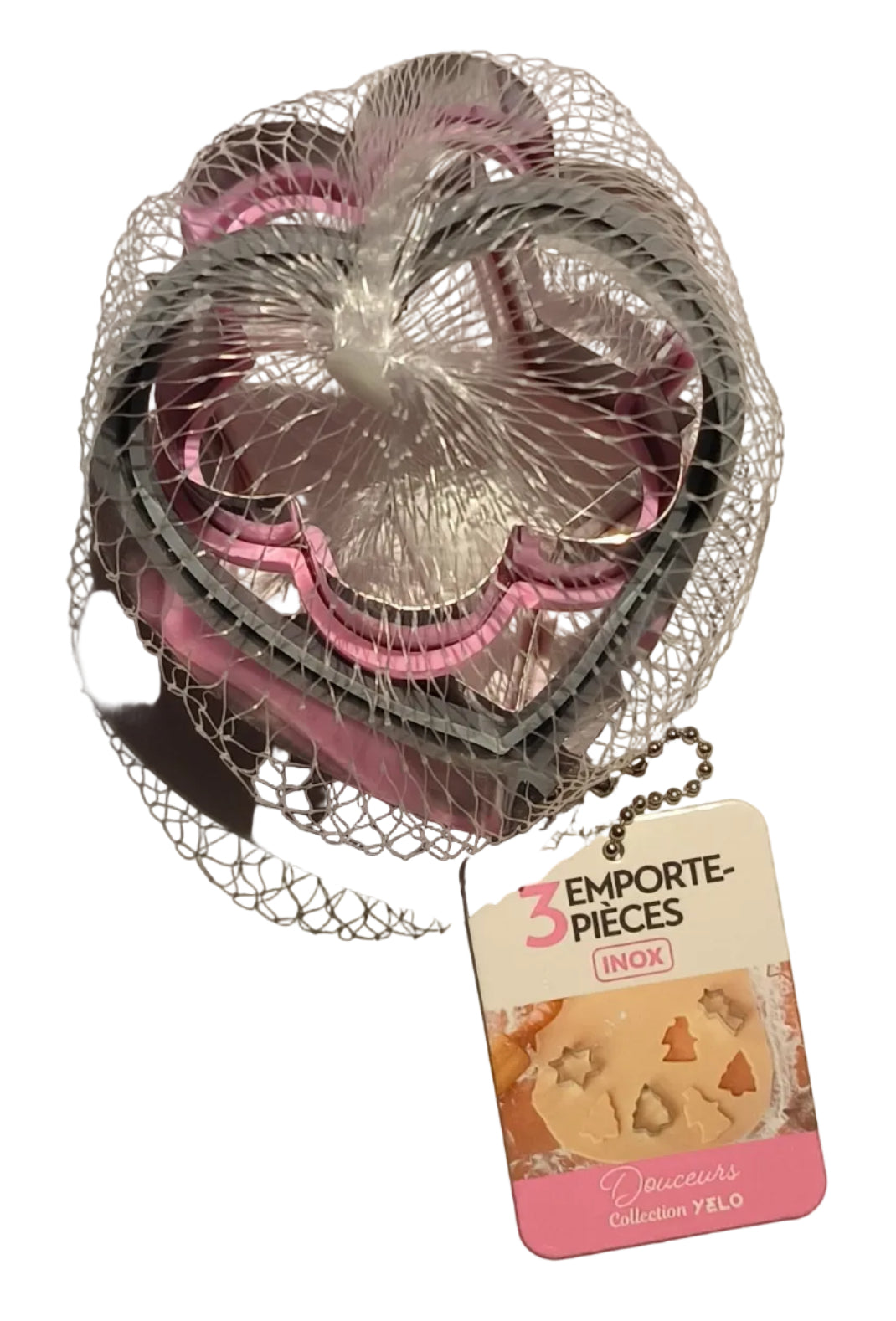 3 emporte-pièces cœur, fleur et étoile en métal argenté, 4 à 5 cm