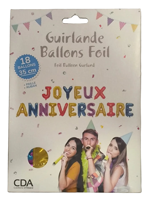 Guirlande Ballons Foil 40cm Mix Couleur Joyeux Anniversaire - CDA