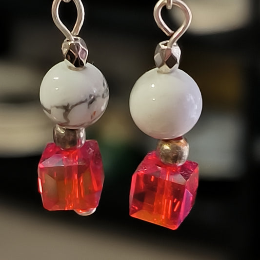 Boucles d’oreilles pendantes en perles Swarovski rouges – Rose Topaze