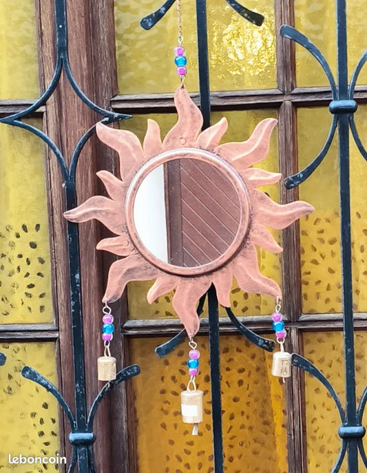Miroir soleil avec carillon zen - 33 cm