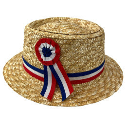 6 Chapeaux Canotier Paille Naturelle France Diam 28 cm avec Cocarde